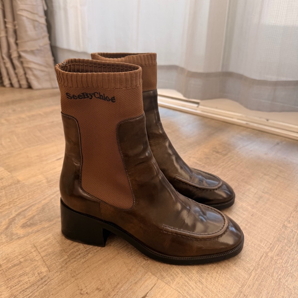 See by Chloe women’s Brown Leather Ankle Chelsea Boots size 37 - Picture 2 of 8